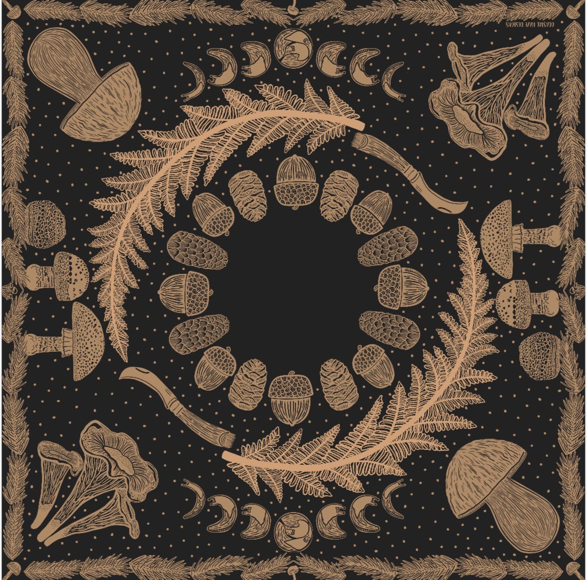 Mushroom & Banana Slug Moon Phase Bandana
