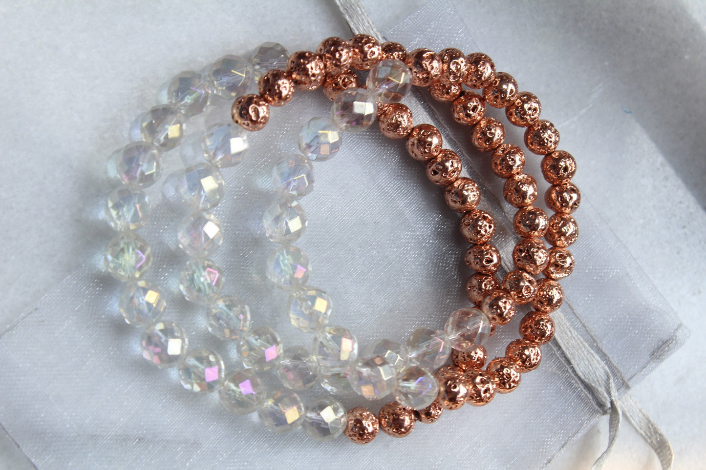 Rainbow Crystal Quartz & Rose Gold Plated Lava | 8 mm and 6mm