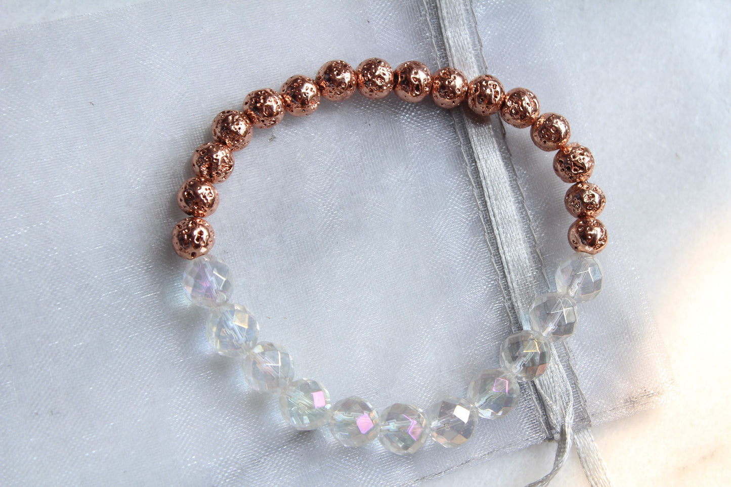 Rainbow Crystal Quartz & Rose Gold Plated Lava | 8 mm and 6mm