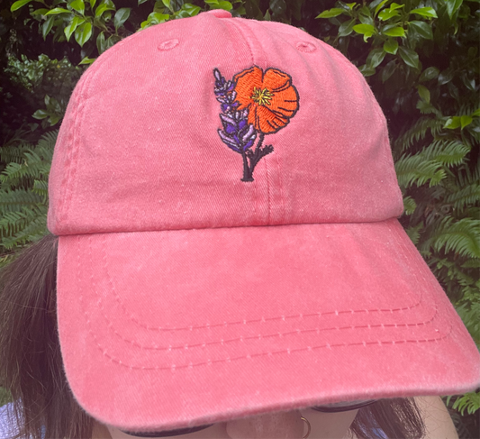 Poppy and Lupine Embroidered Hat