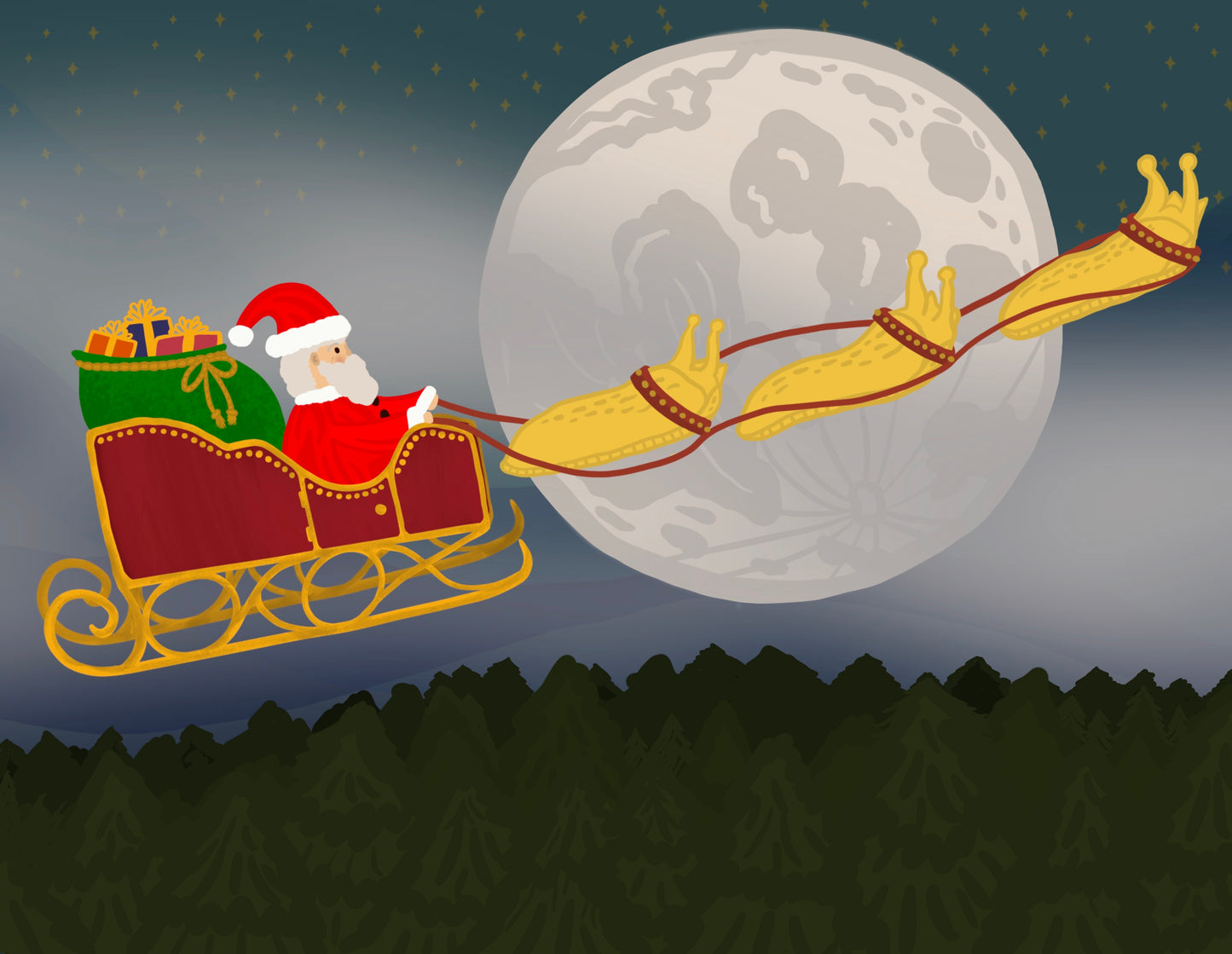 Banana slug Christmas Card with Santa Claus