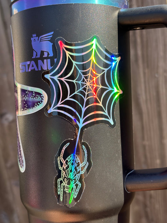 Spider Web & Pumpkin Spider Holographic Sticker