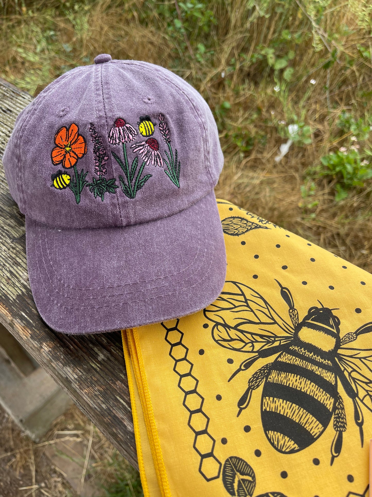 Bee and Wildflowers Embroidered Hat