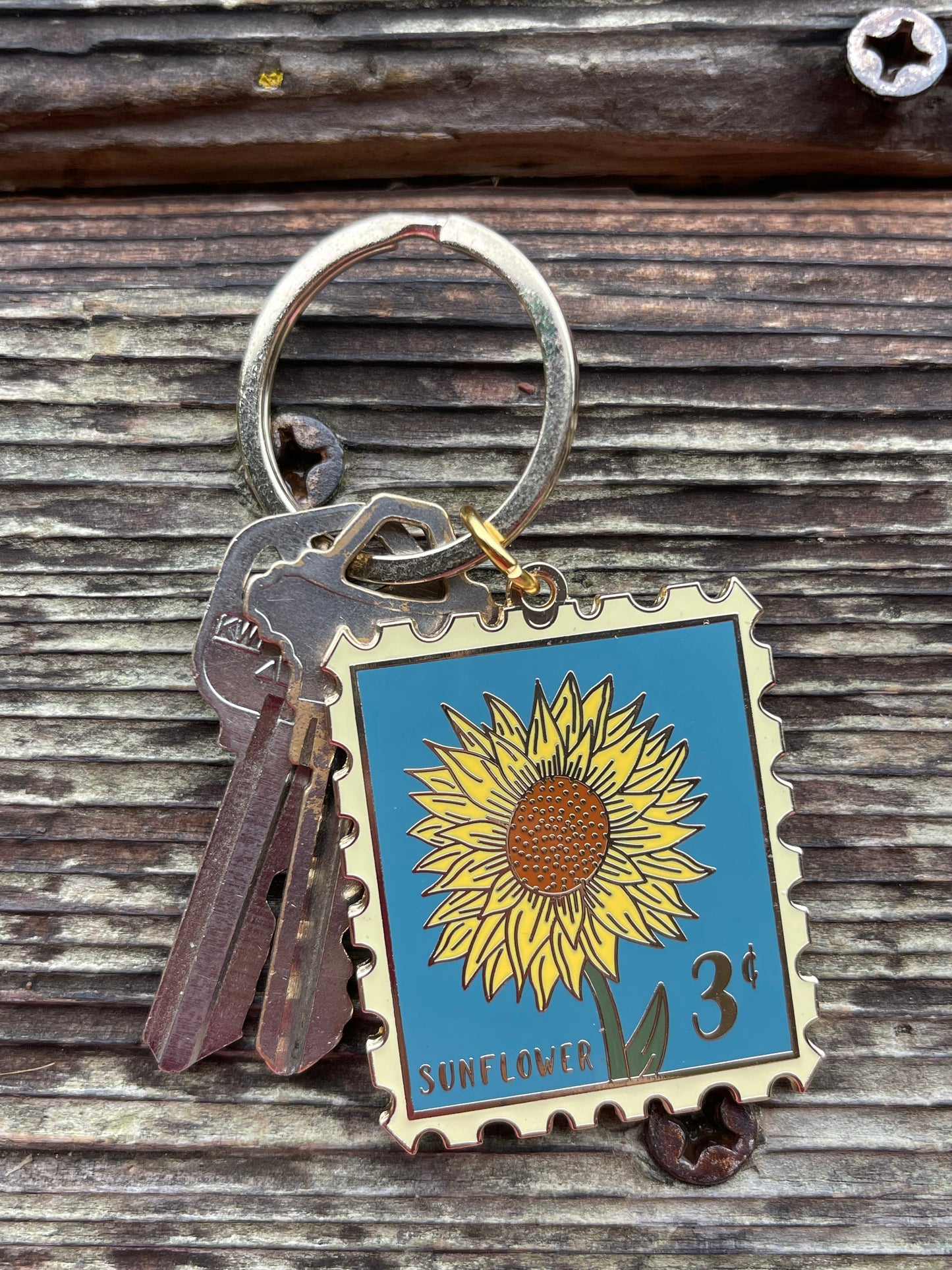 Sunflower Stamp Hard Enamel Keychain