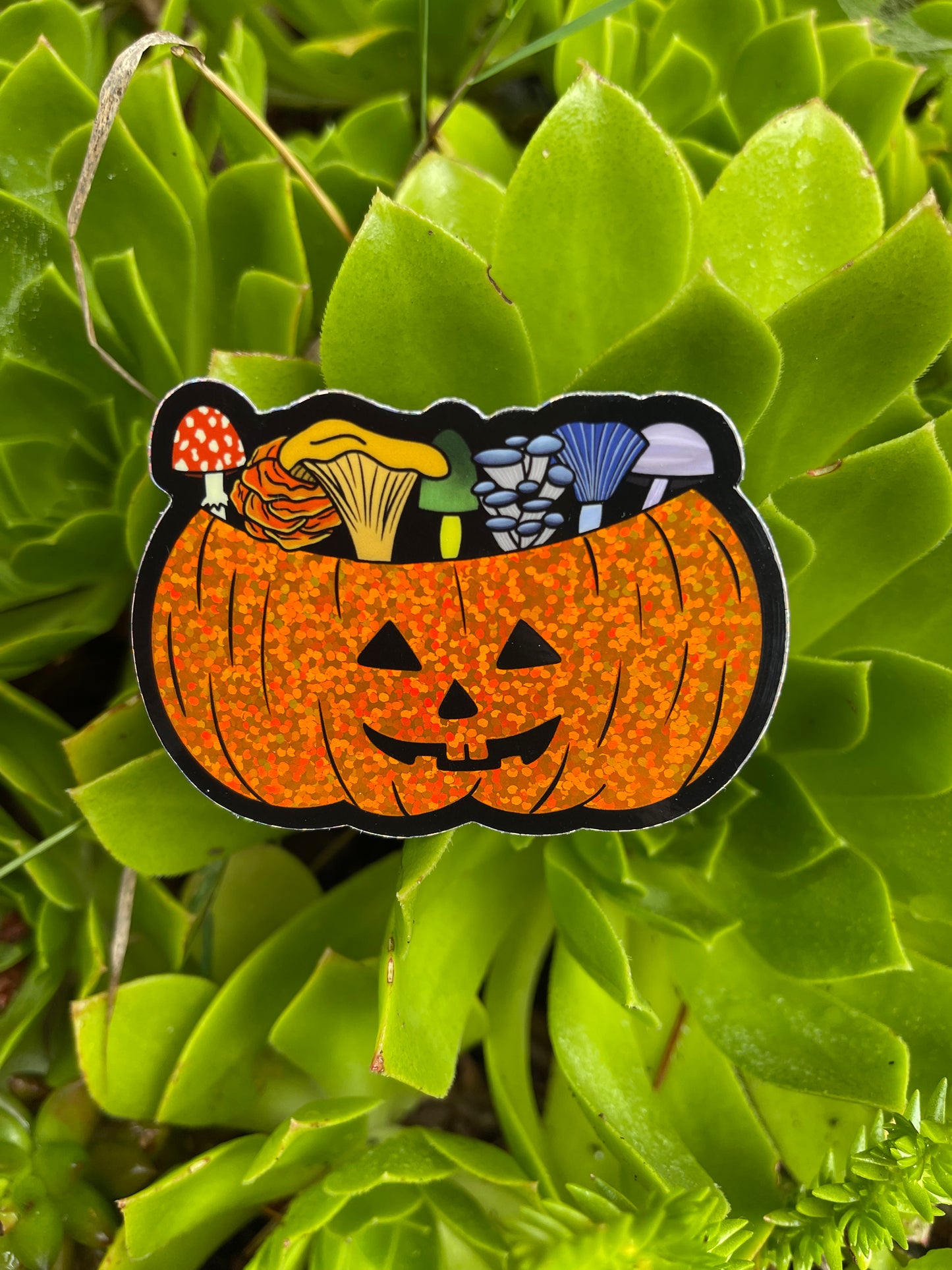 Jack-o-Lantern & Mushroom Glitter Sticker