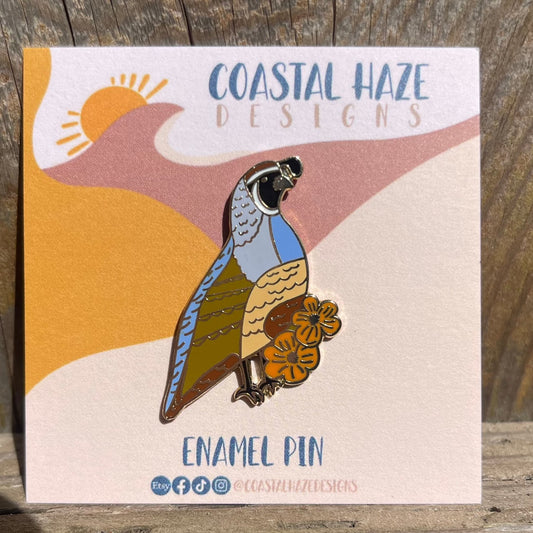 California Quail and Poppy Enamel Pin