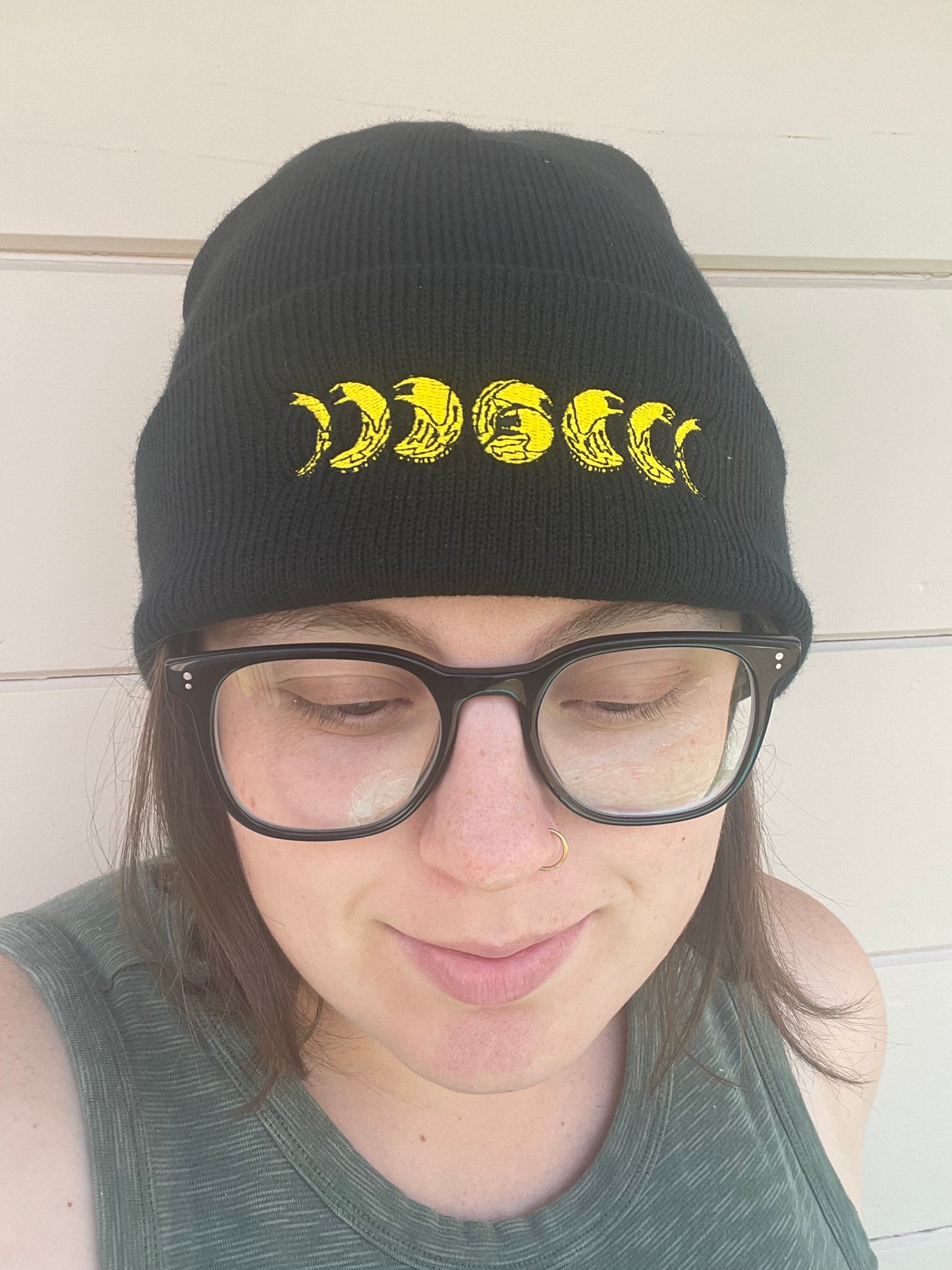 Banana Slug Moon Phases Embroidered Fleece Lined Beanie