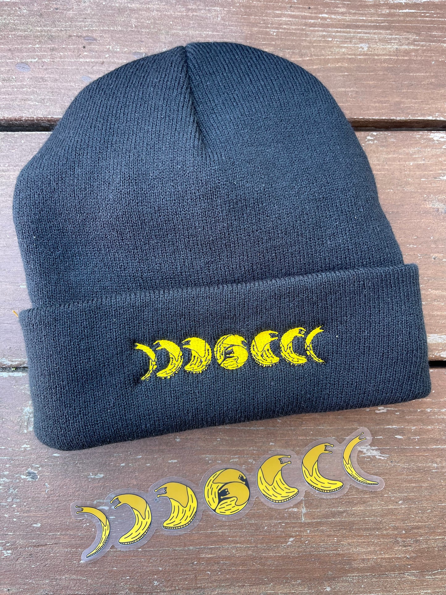 Banana Slug Moon Phases Embroidered Fleece Lined Beanie