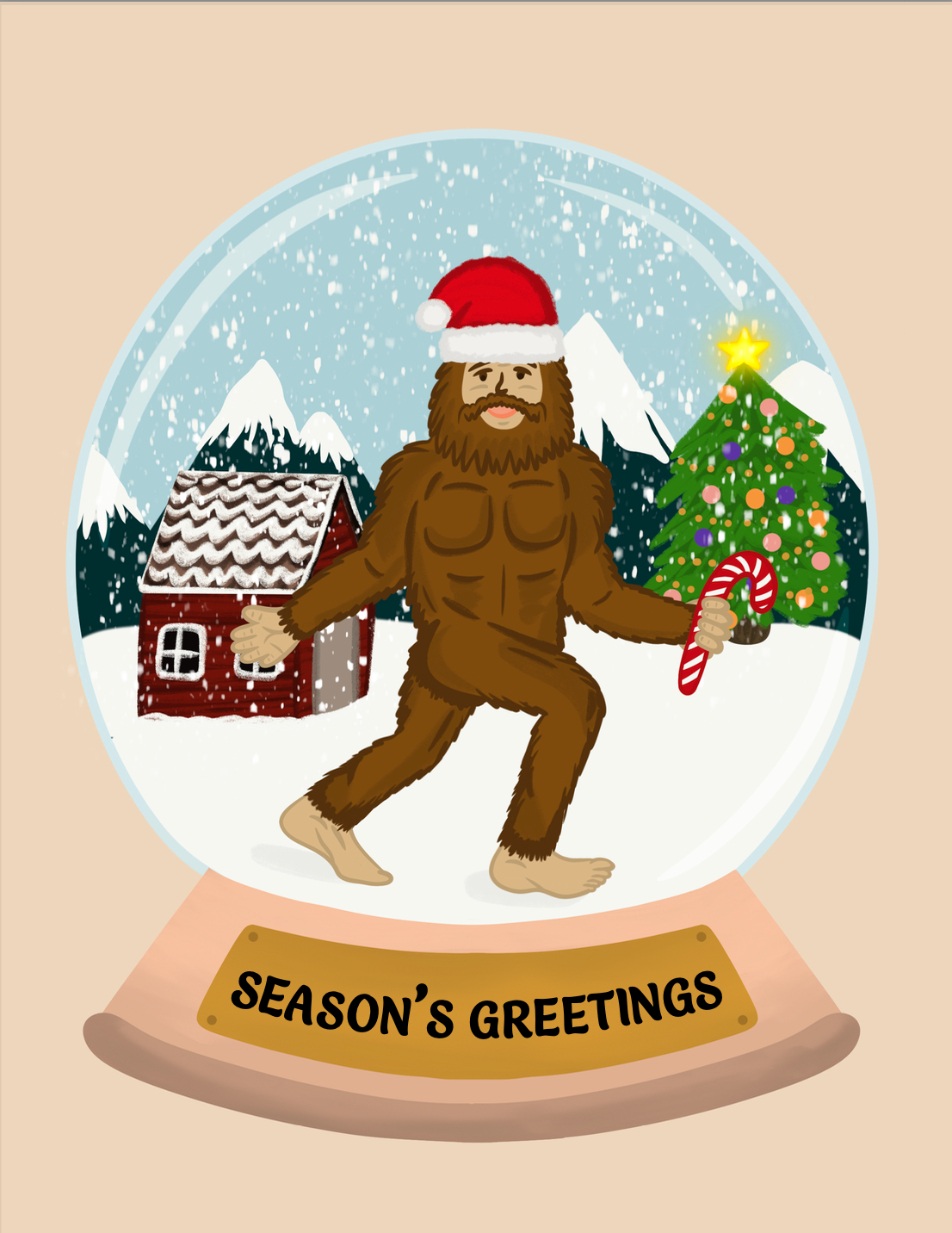 Season's Greetings Holiday Card Featuring Bigfoot