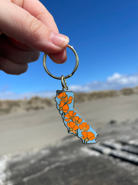 California Poppy State Enamel Keychain